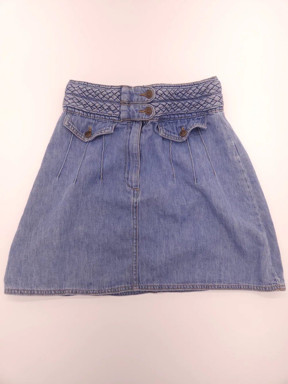 Free People Denim Mini Skirt Women's Size 0 Braided High Waist Light Wash Boho